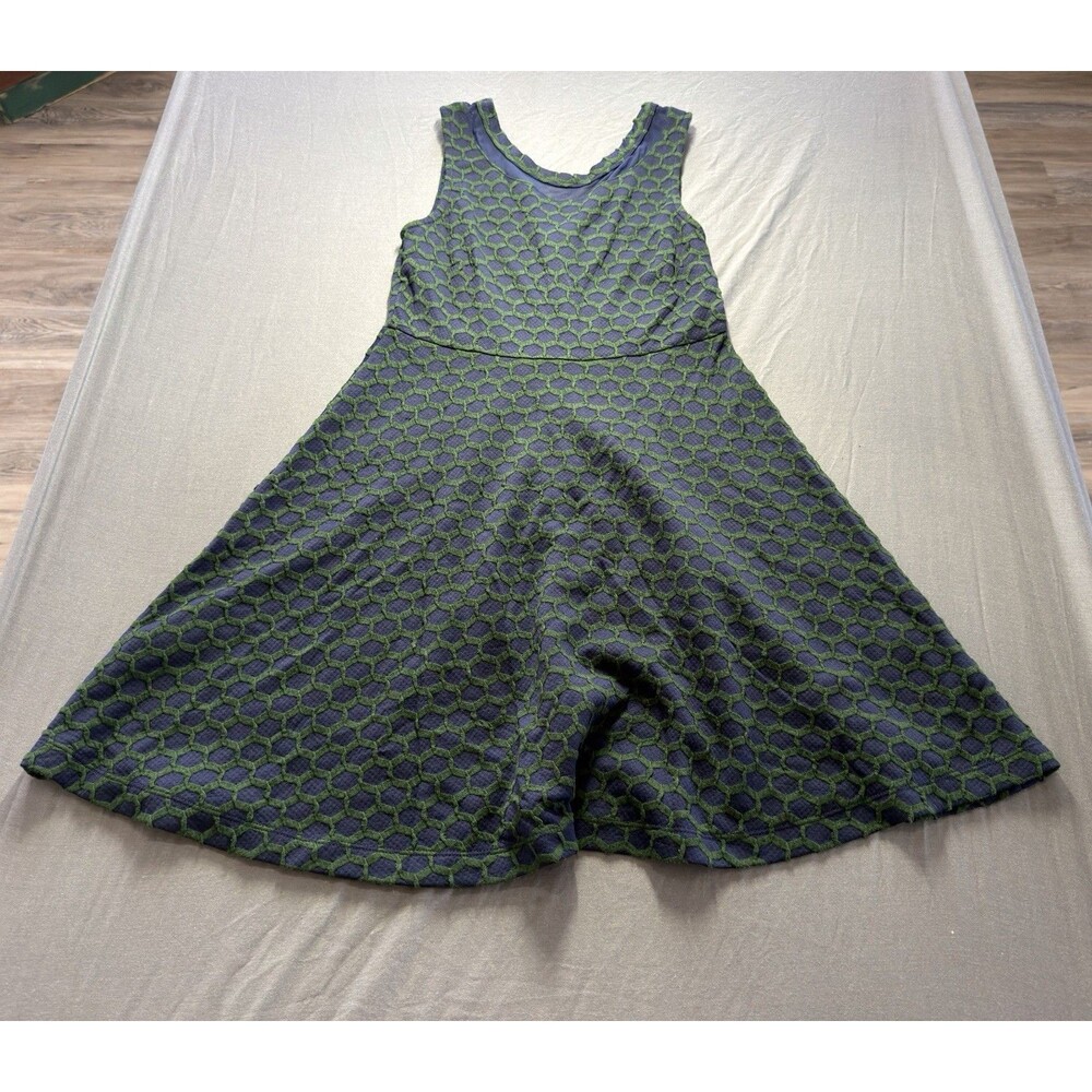 Pixley Blue Green Geometric A-Line Dress Sleeveless Scoop Neck Knee Length Sz M